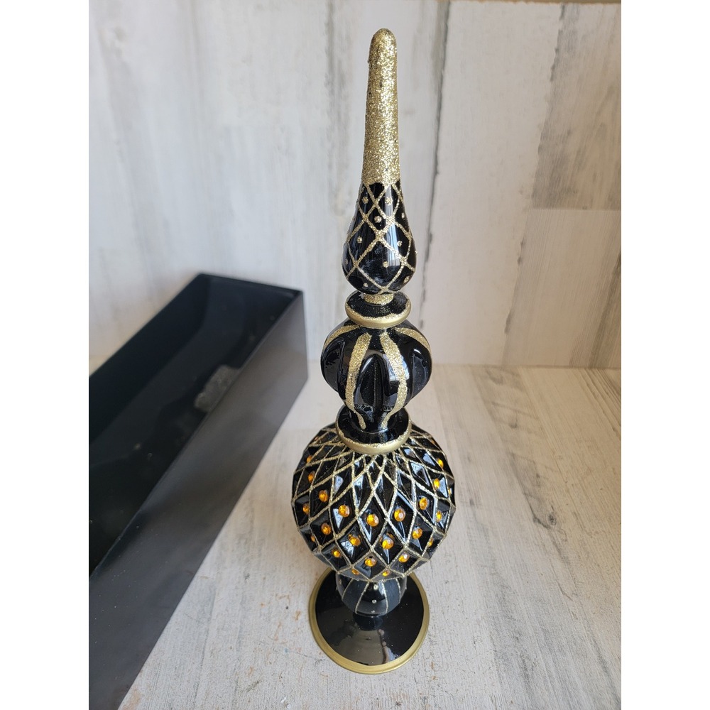 Vintage large unique black glass tree topper abstract Xmas gold glitter home